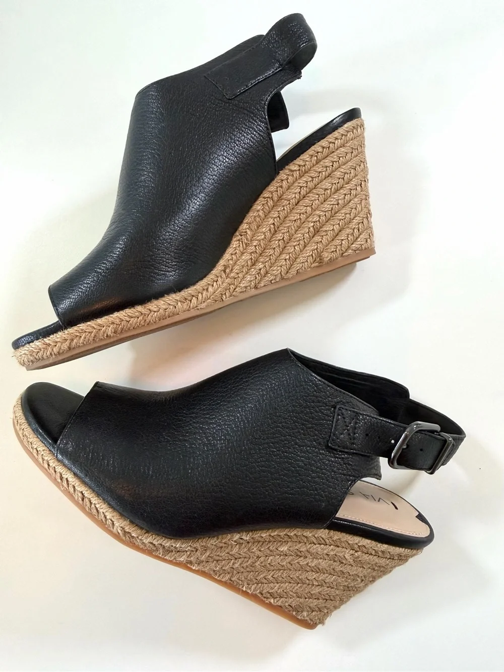 Via Spiga Ingrid Black Leather Espadrille Wedge Sandals US 7